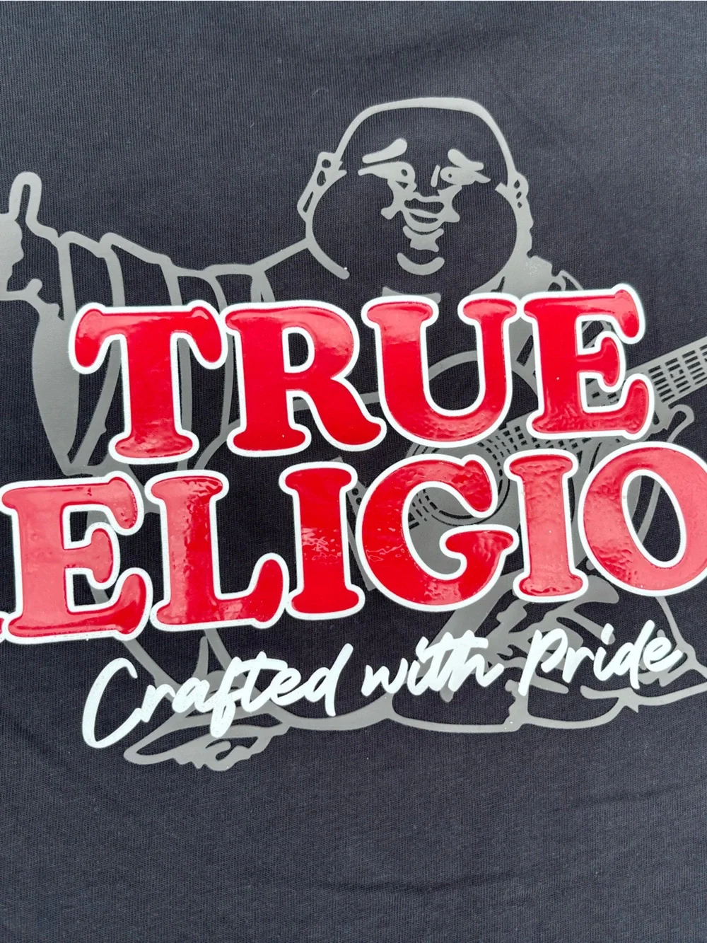 True Religion Black Short Sleeve Tee with Red Horseshoe Logo